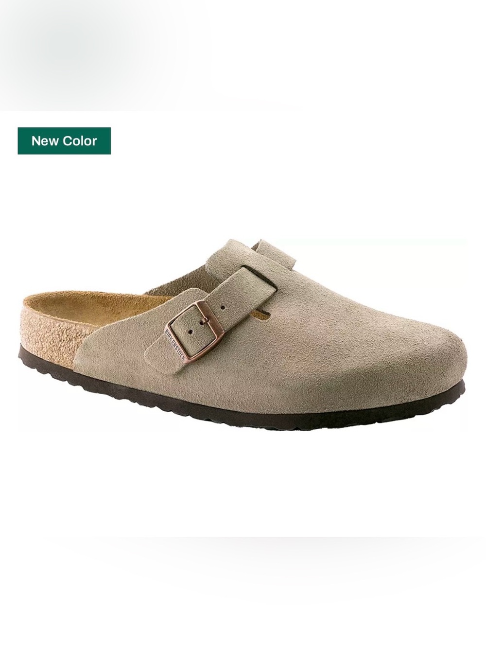 Birkenstock Men's Taupe Suede Boston Clog with Copper Buckle
